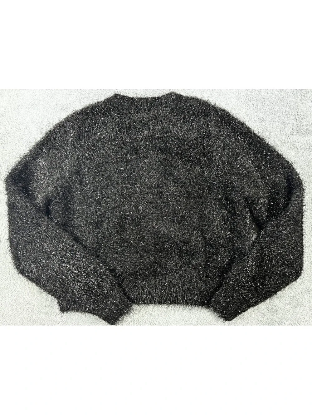A New Day Cardigan Sweater Womens Sz Small Black Fuzzy Metallic Button Front Top